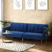 Oikiture Sofa Bed 3-Seater Recliner Convertible Lounge Couch Sofabed Velvet Blue