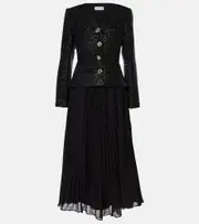 [Self-Portrait] Self-Portrait Bouclé chiffon midi dress AU 6 black