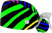 [WOSHJIUK] Working Hat 2 Pack Scrub Caps for Women,Colorful Rainbow Zebra Print,Tie Back Cap Adjustable Scrub Hat