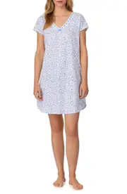 Eileen West Floral Cap Sleeve Jersey Nightshirt in White Ditsy at Nordstrom, Size Medium
