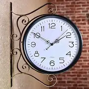 Double Sided Wall Clock Vintage Grand Central Station Wall Clock 360 Degree Wrought Iron Retro Antique Wall Clock for Indoor Outdoor Home Garden