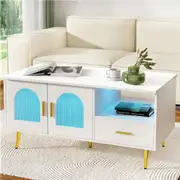 1 Drawer Artiss LED Coffee Table Shelf Storage White