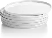 AntoKueh White Ceramic Plates Set of 6, 8 Inch Round Porcelain Salad Plate, 6-piece dishes with shallow Edge for Appetizer, Steak, Dishwasher/Microwave safe