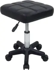 Square Swivel Stool with Wheels PU Leahter Rolling Stool Height Adjustable Stool