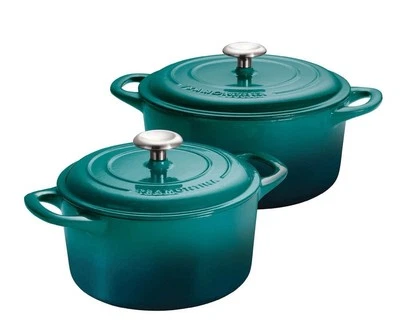 Tramontina 4-quart & 6-quart Enameled Cast Iron Round Dutch Oven, 2-pack Teal
