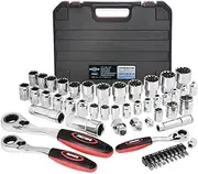 FIRSTINFO F32283 Low Profile Pass-Through Socket Wrench 52 Pcs Set, Metric & SAE, 1/4" 3/8" 1/2" Wrench, Spline Sockets For Damaged Fasteners