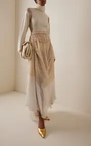 [Diotima] Piano Embroidered Silk Chiffon Maxi Skirt