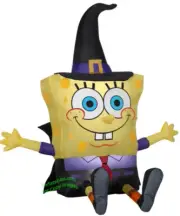 4' Self-Inflatable Lighted Halloween Nickelodeon Spongebob Squarepants in Witch