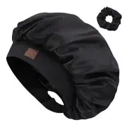 Satin Silk Bonnet for Curly Hair Sleep Cap for Women Sleeping One Size Black