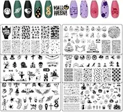 Hying 6pcs Halloween Nail Art Stamping Plates for Women Nail Art, Stainless Steel Jack-o'-Lantern Skull Nail Plates Template Set for Halloween Decoration Skeleton Ghost Bats Stamp Templates Kit