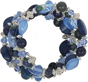 COIRIS 3 Layer Illusion Wire Statement Necklace for Women Blue Green Beaded (N0005) (BR1201-Blue Mix)