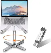 Moallia Laptop Stand with 360 Rotating Base, Computer Notebook Laptop Riser Metal Holder for Desk Collaborative Work, Fully Foldable for Easy Storage, Fits All MacBook, Laptops up to 16 inches
