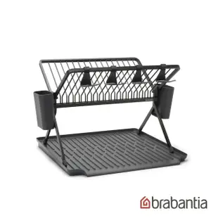 【Brabantia】可折疊瀝水架-大-淺灰/深灰+可伸縮矽膠瀝水墊-深灰(MOMO獨家組合)