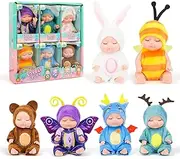 6PCS 4.7Inch Mini Reborn Baby Dolls with Cute Animal Clothes for Kids 3+ Tiny Silicone Sleeping Baby Doll Toy Action Figures Set for Girls Boys Birthday Christmas
