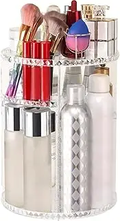 Makeup Organizer Cosmetic Storage Box,360-Degree Rotating Makeup Organizers and Storage Rack,8 Layers Large Capacity,Acrylic Cosmetic Organizer Stand for Vanity Countertop (Diamond Flat Top)