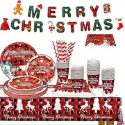 195-piece Christmas plaid tableware set