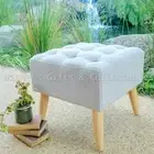 40cm Retro Vintage Style Upholstered Linen Footstool Ottomon Foot stool RRP $149