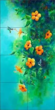 Floral Tile Backsplash Susan Libby Tropical Art Ceramic Mural SLA095