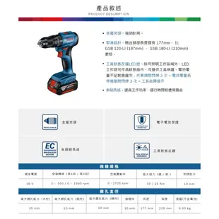 BOSCH 18V 鋰電免碳刷震動電鑽起子機 GSB 185-LI