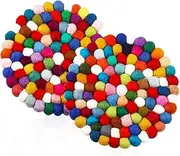 2 Pieces Felt Ball Trivet Round Felt Ball Coasters Handmade Trivet Multi Color Pot Mat Colorful Hot Plate Holder Heat Resistant Pot Holder for Table Desk Kitchen Decor Accessories