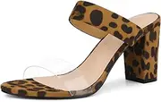 [Allegra K] Women's Dual Clear Strap Block Heels Slides Sandals
