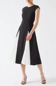 LK Bennett Rise Cap Sleeve Pleated Godet Midi Dress in Black at Nordstrom, Size 12 Us