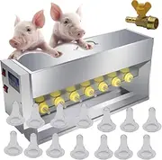 Pig Milk Feeder, Stainless Steel Double-Sided 10 Nipple Piglet Milk Feeder, Automatic Constant Temperature Piglet Feeding Milking Machine with Sound, Automatic Constant Temperature Control 14Digits