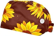 [FVQL] Pack of 2 Surgical Cap Nursing Hats for Women, Scrub Cap, Sunflower Pattern Painting
