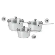 Cristel 1826 Collection 3 Pc Stainless Steel Saucepans with Lids Set