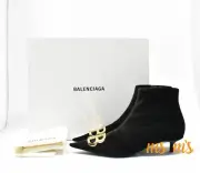 NIB Balenciaga Black Noir Velvet BB Knife Knit Point Toe Zip Booties ankle boots