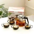 "Glass Teapot with Herb Infuser & 4 Cups Set - Heat Resistant Tea Maker Gift"