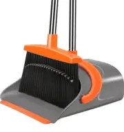 Dust pan and Broom Set with 50' Long Handle House Standing Dustpan Combo Upright