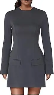 [Generic] Women's Bodycon Dresses 2025 Spring Long Sleeve Crew Neck High Waist Dress Elegant Formal Work Office Mini Dresses