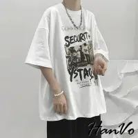 在飛比找momo購物網優惠-【HanVo】現貨 樂團印花嘻哈塗鴉風純棉T恤(舒適透氣百搭