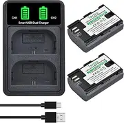 [Tectra] 2-Pack LP-E6 LP-E6N Batteries + LED Dual Charger for Canon EOS R, R5, R6, 5D Mark II III IV, 5Ds, 5DS R, 6D, 7D, 7D Mark II, 60D, 70D, 80D,90D, C700, XC15