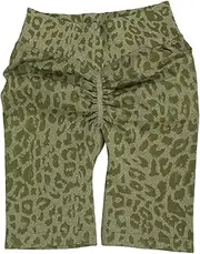 [Loboo Idea] Yoga Shorts Butt Lifting Wideband High Waist Leopard Print Sports Biker Shorts for Running Cycling Boxing Weight Lifting Training