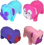 Squishy Stretchy Pug (2.5" to 6.5") Rubber Fidget Sensory Toy Filled with Sand. Great Stress Relief Dog Toy for Kids, Adults and Pets. (4 Pack