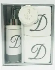 Avanti Script Monogram 3-Pc. Cotton Lotion Pump Fingertip Towel Gift Box Set "D"