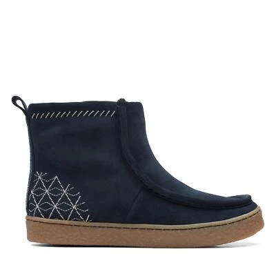Clarks Womens Barleigh Pull Blue Leather Casual Boots Shoes