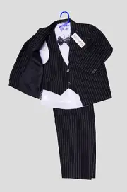 Kid, Tux, Formal Pinstripe Suit 5 pcs for Page, Christening, Wedding Communion.