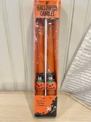 Vintage Set of 2 Chadwick Halloween Candles Pumpkin Cat Taper 10” Orange 1995