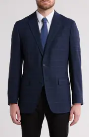 Brooks Brothers Explorer Collection Windowpane Check Water Repellent Wool Sport Coat in Navy Check at Nordstrom, Size 44 Short
