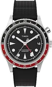 [Timex] Waterbury Traditional GMT Black Synthetic Rubber Strap Watch, Black