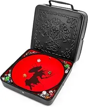 CASEMATIX XL Dice Tray and DND Dice Holder Travel Case for Up to 700 RPG Dice - Expanding Design with 3 Dice Rolling Tray Arenas, Embossed PU Leather Exterior and Printed Dice Trays