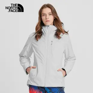 【The North Face 美國】女 DV 化纖兩件式外套 白 北臉保暖外套 北面連帽夾克 登山外套 3M4BFN4