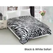 800GSM Luxury Reversible Animal Mink Blanket Queen 200 x 240 cm White Black Safari