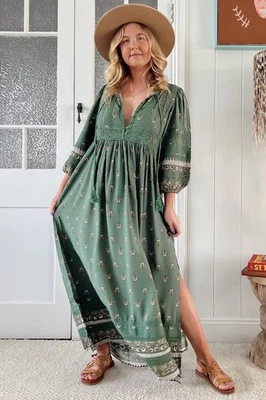 JAASE - Meadow Maxi Dress: Lace Insert Detailed Dress with Side Splits in Vir...