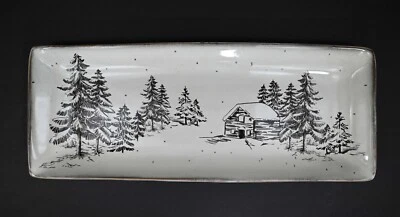 Pottery Barn Rustic Forest Stoneware Cookie Platter Holiday Christmas New