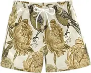[RPLIFE] Boy Swim Trunks, Anti Chafe Swim Trunks Boys 2 T, Vintage Bird Peonies
