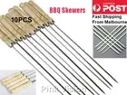 10PCS Stainless Steel BBQ Skewers Barbecue Sticks Reusable Kebab Wooden Handle